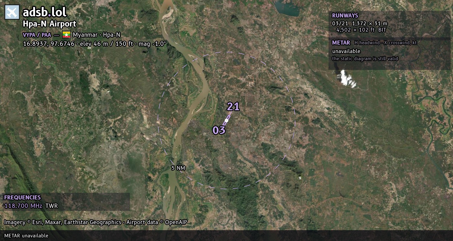 Satellite map with the runway layout of Hpa-N Airport (VYPA)