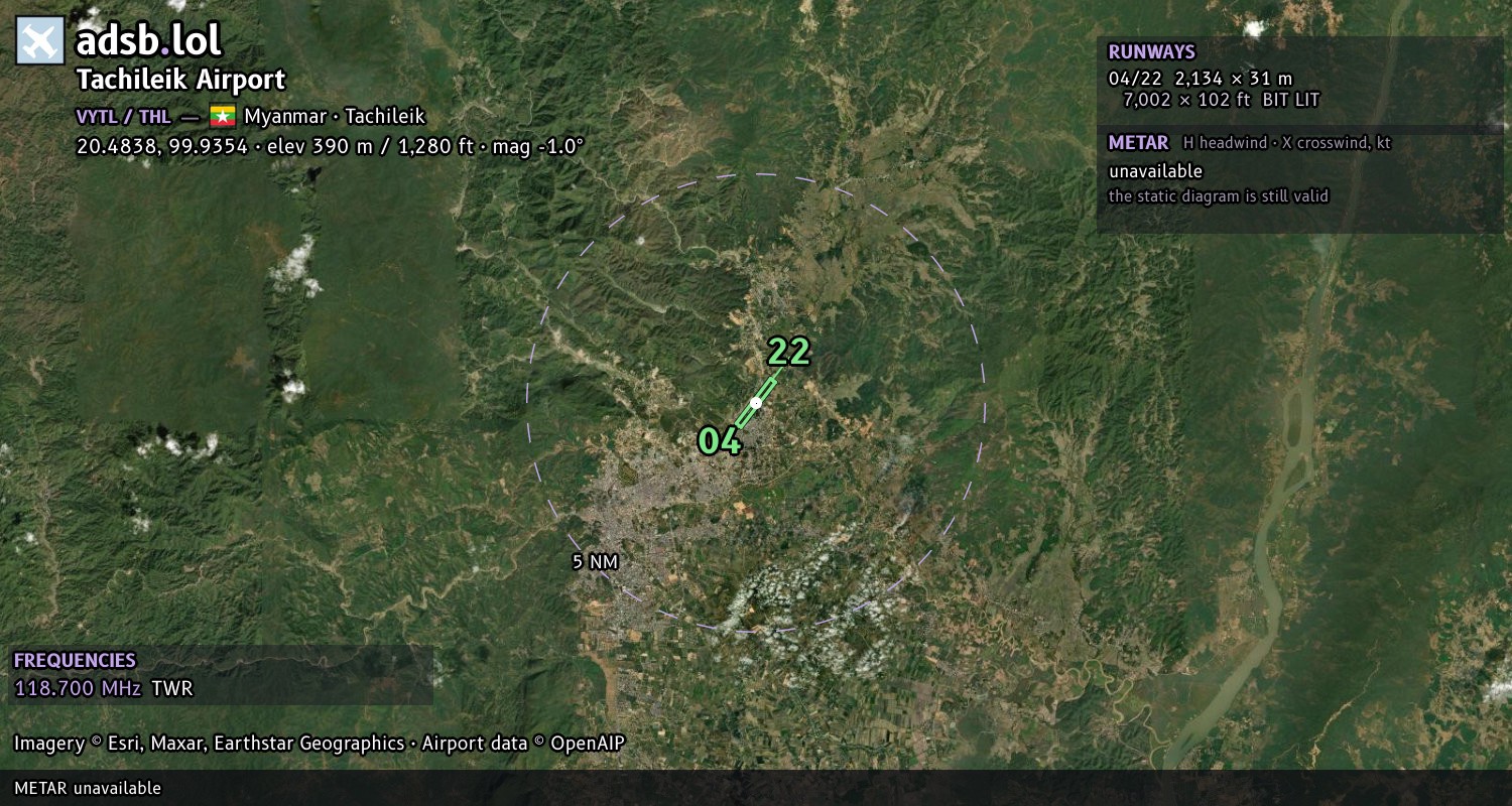 Satellite map with the runway layout of Tachileik Airport (VYTL)