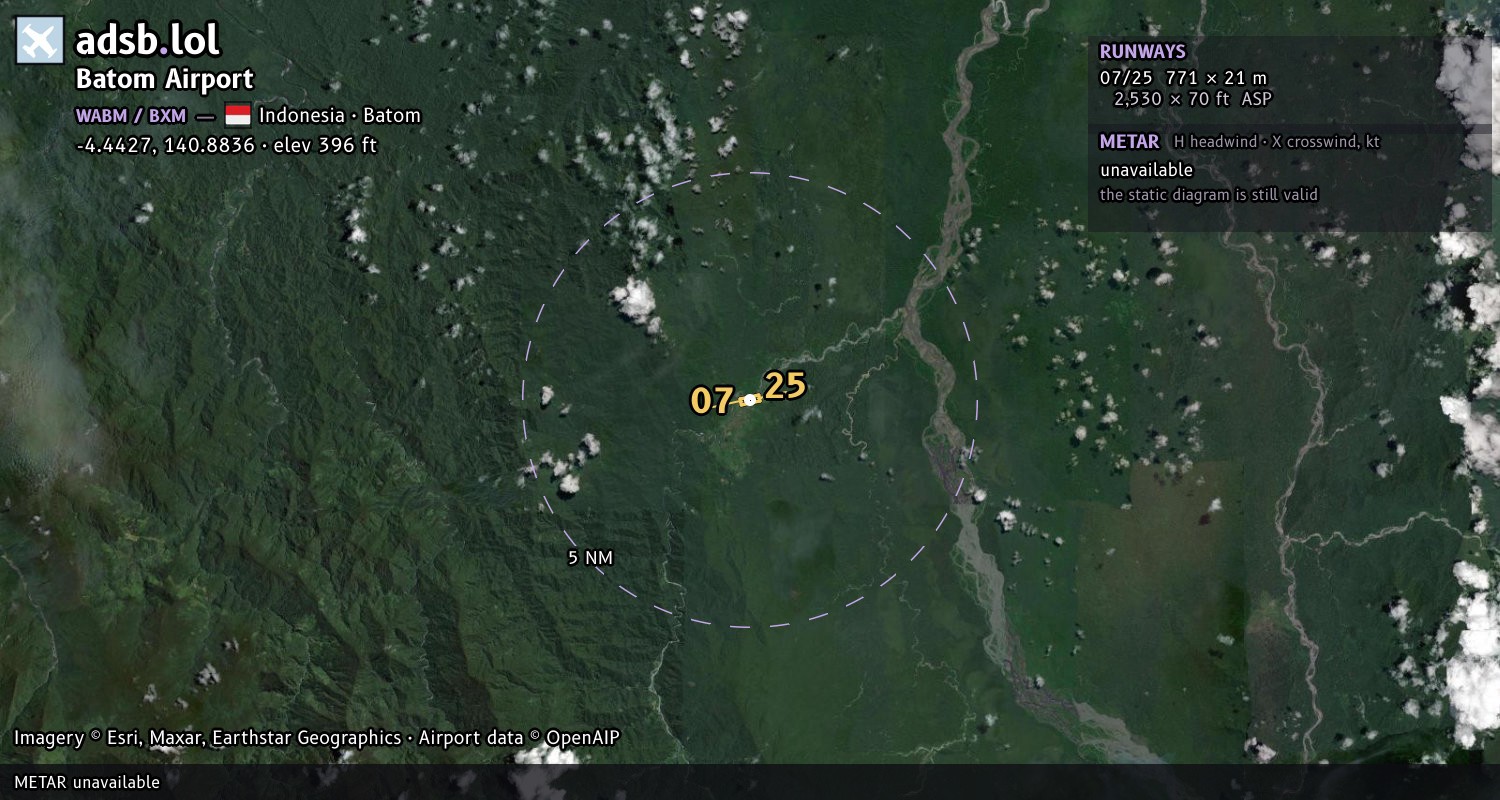Satellite map with the runway layout of Batom Airport (WABM)
