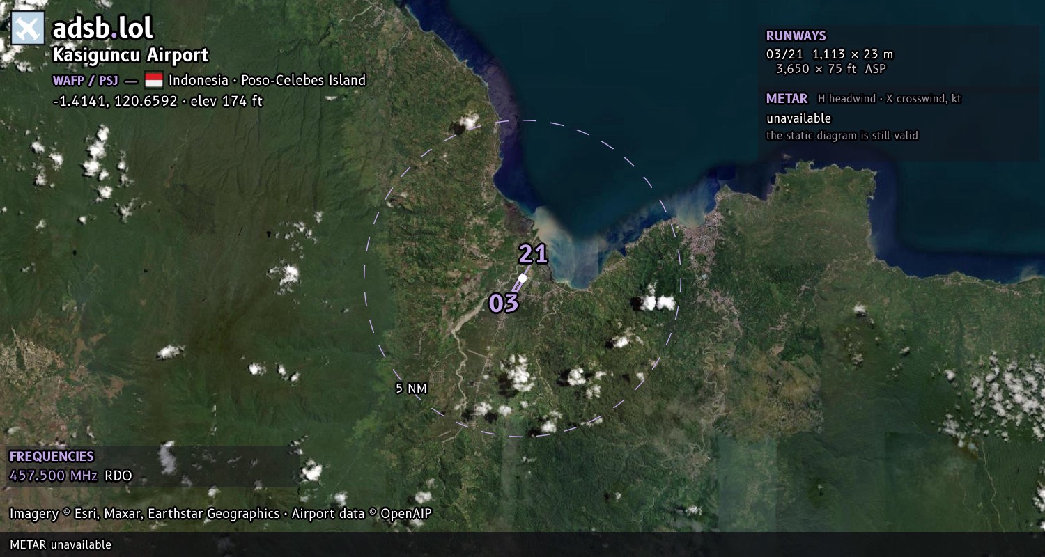 Satellite map with the runway layout of Kasiguncu Airport (WAFP)