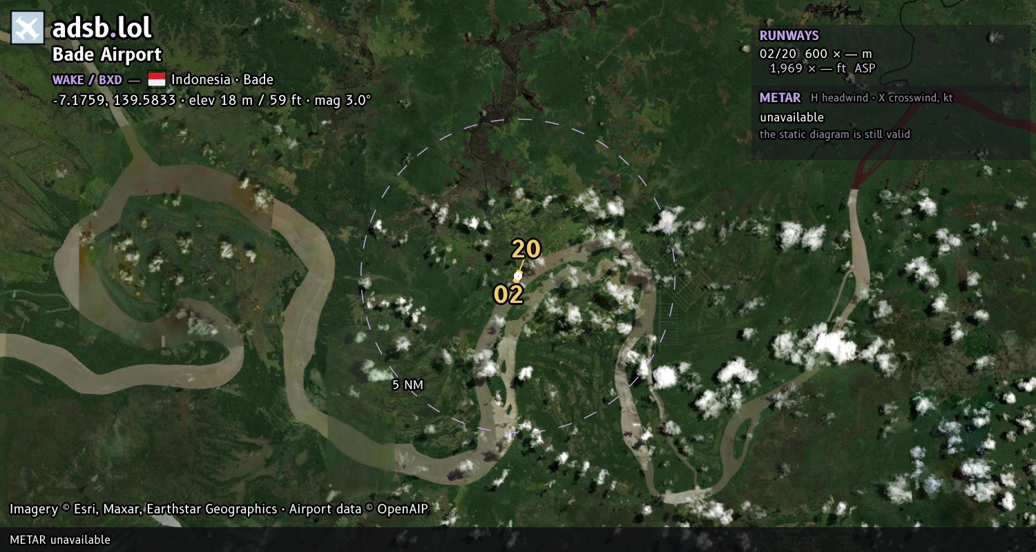 Satellite map with the runway layout of Bade Airport (WAKE)