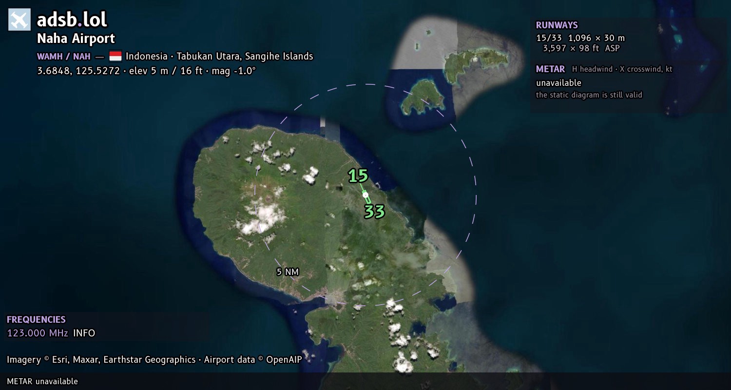 Satellite map with the runway layout of Naha Airport (WAMH)