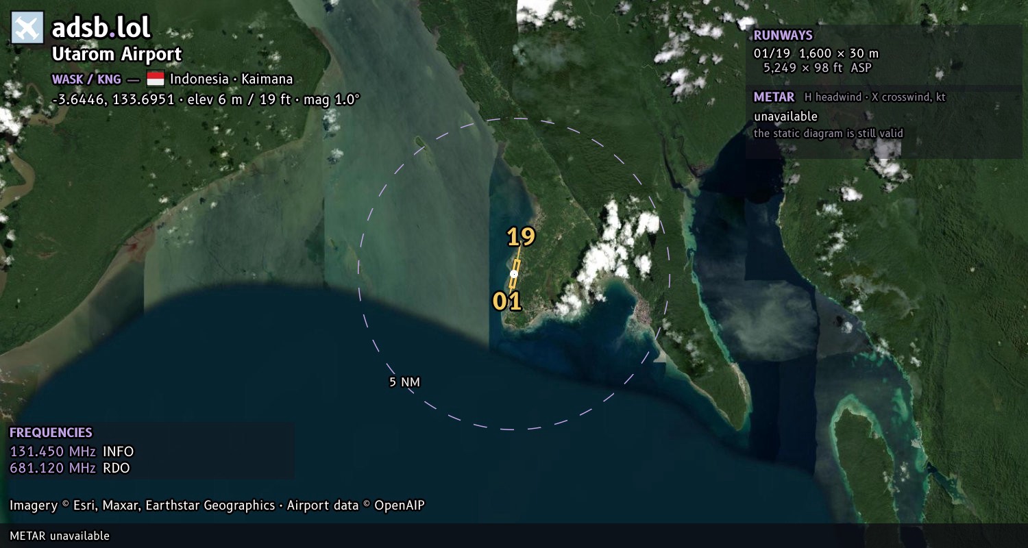 Satellite map with the runway layout of Utarom Airport (WASK)