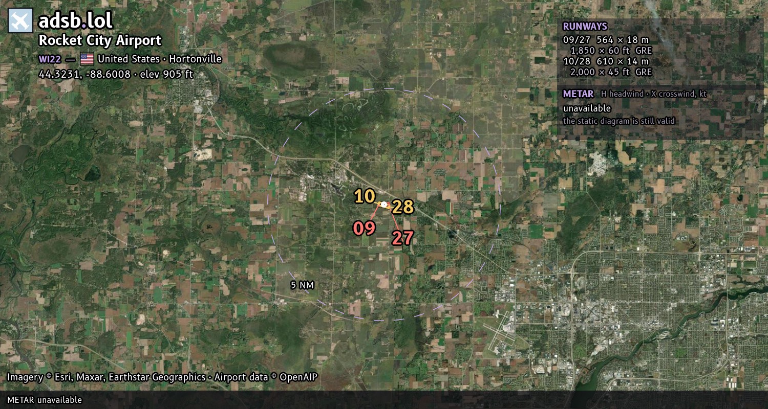 Satellite map with the runway layout of Rocket City Airport (WI22)