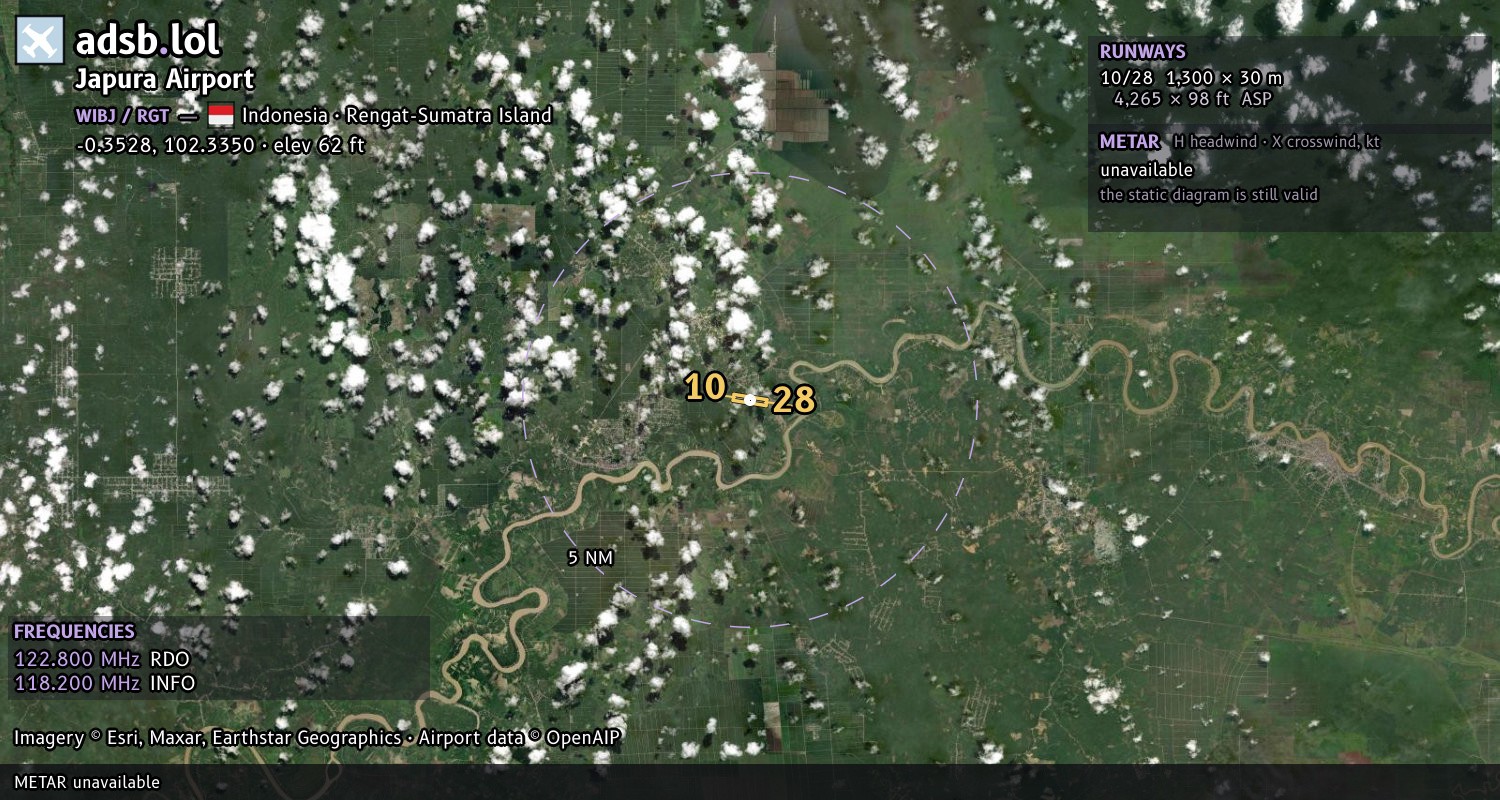 Satellite map with the runway layout of Japura Airport (WIBJ)