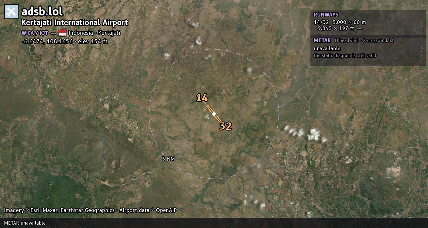 Satellite map with the runway layout of Kertajati International Airport (WICA)