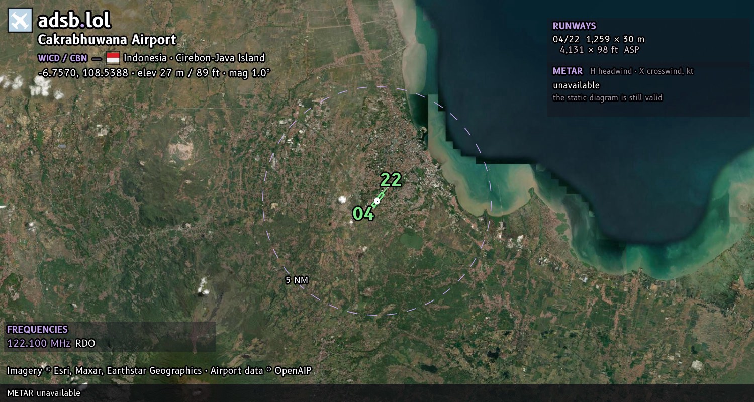 Satellite map with the runway layout of Cakrabhuwana  Airport (WICD)