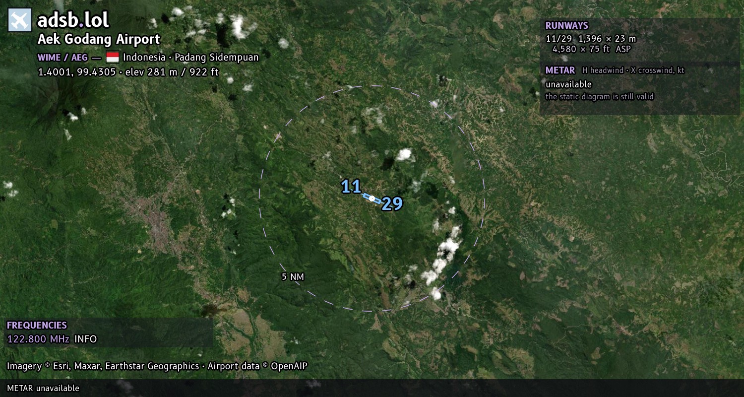 Satellite map with the runway layout of Aek Godang Airport (WIME)