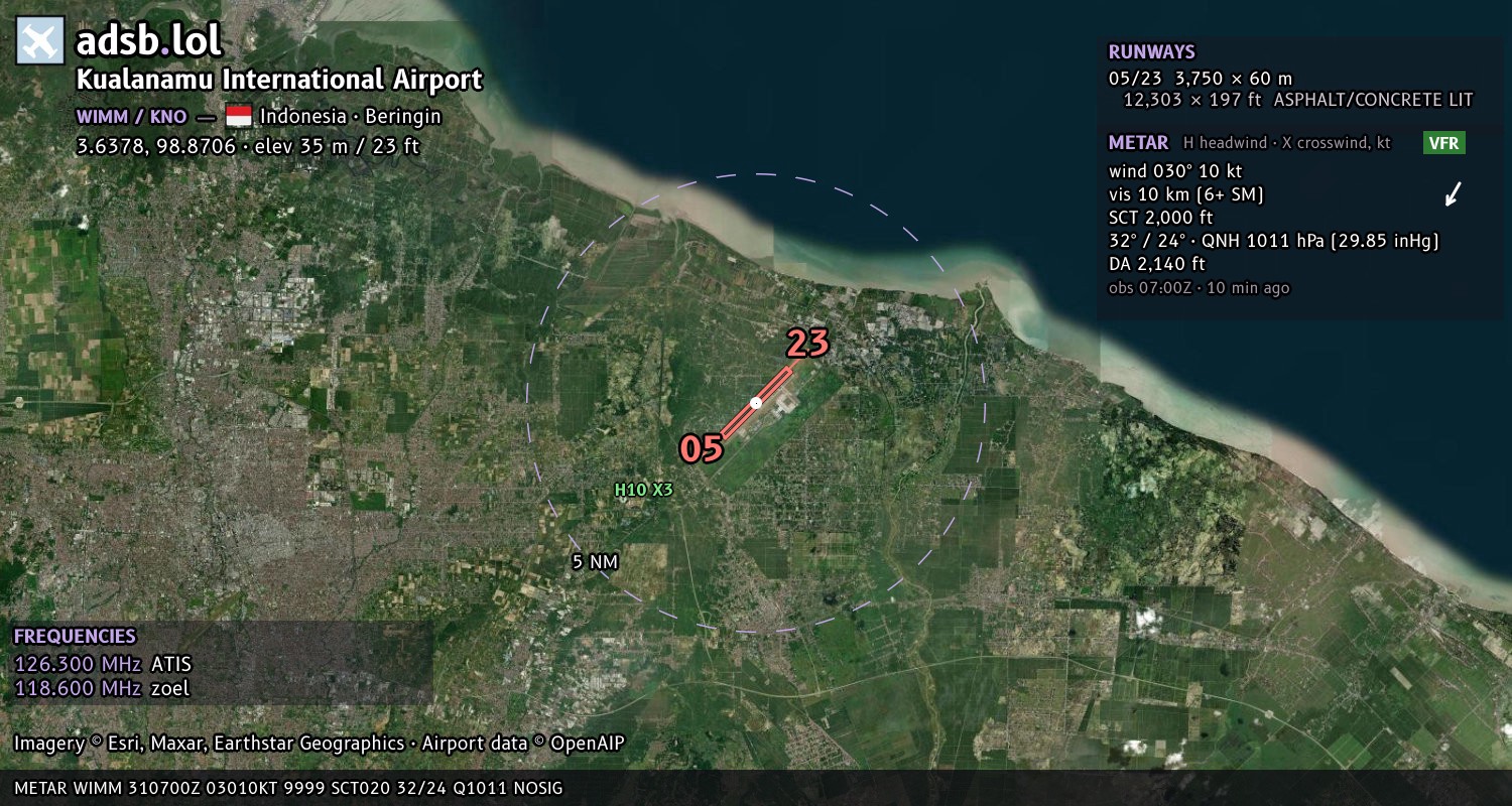 Satellite map with the runway layout of Kualanamu International Airport (WIMM)