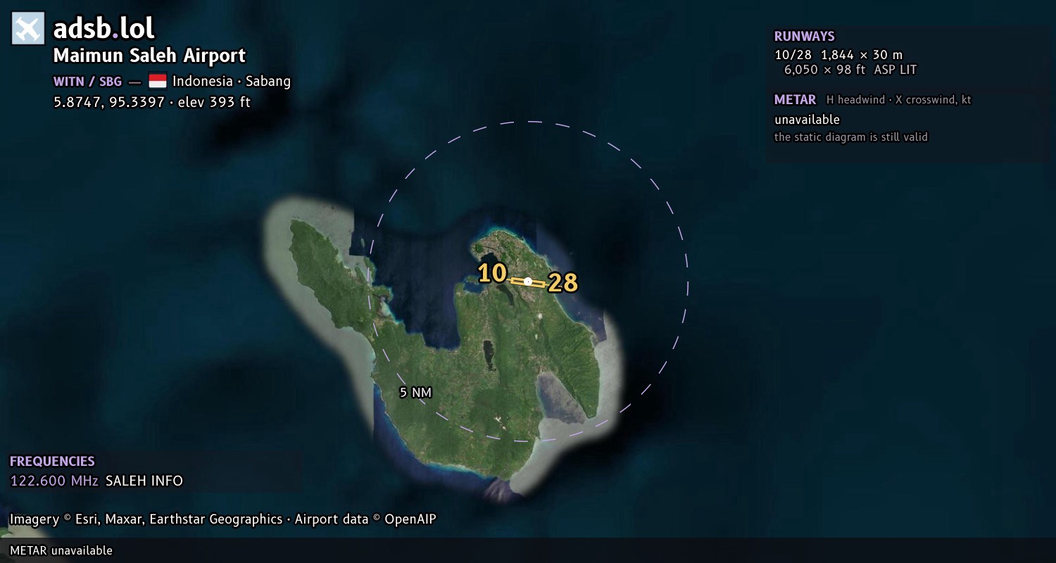Satellite map with the runway layout of Maimun Saleh Airport (WITN)