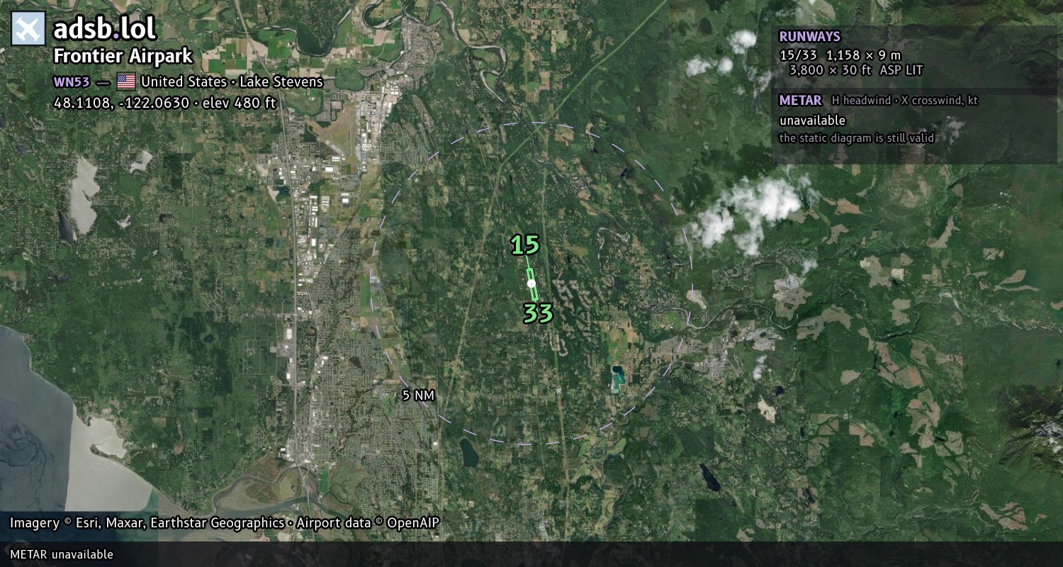 Satellite map with the runway layout of Frontier Airpark (WN53)