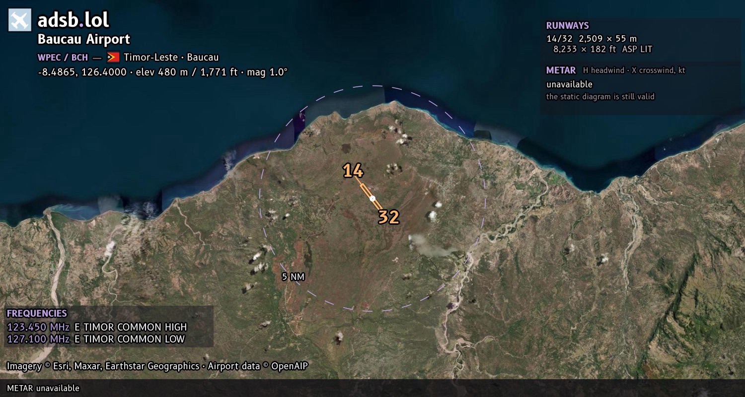 Satellite map with the runway layout of Baucau Airport (WPEC)