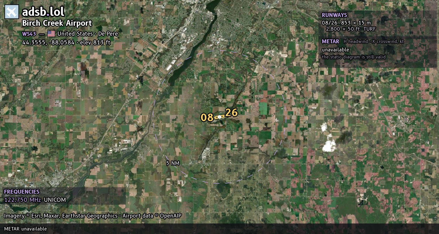 Satellite map with the runway layout of Birch Creek Airport (WS43)