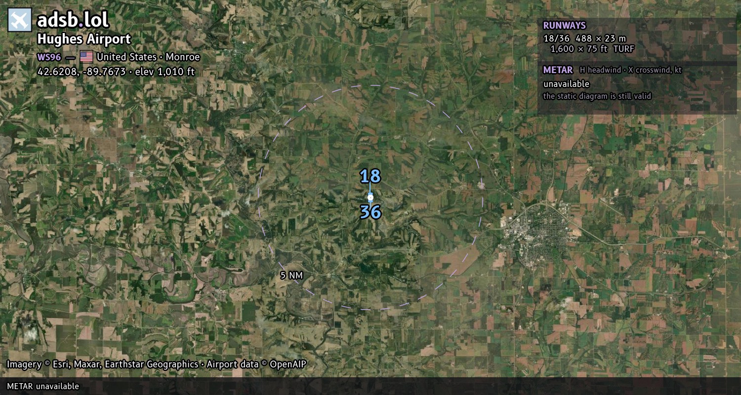 Satellite map with the runway layout of Hughes Airport (WS96)