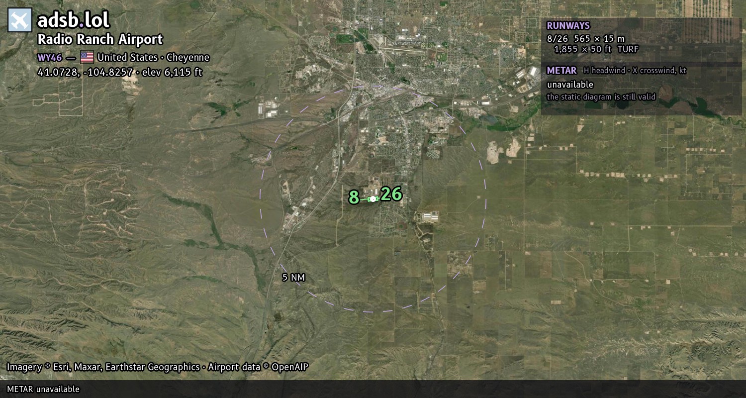 Satellite map with the runway layout of Radio Ranch Airport (WY46)