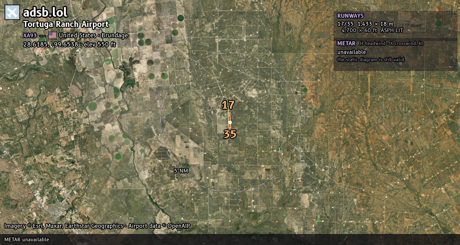 Satellite map with the runway layout of Tortuga Ranch Airport (XA93)