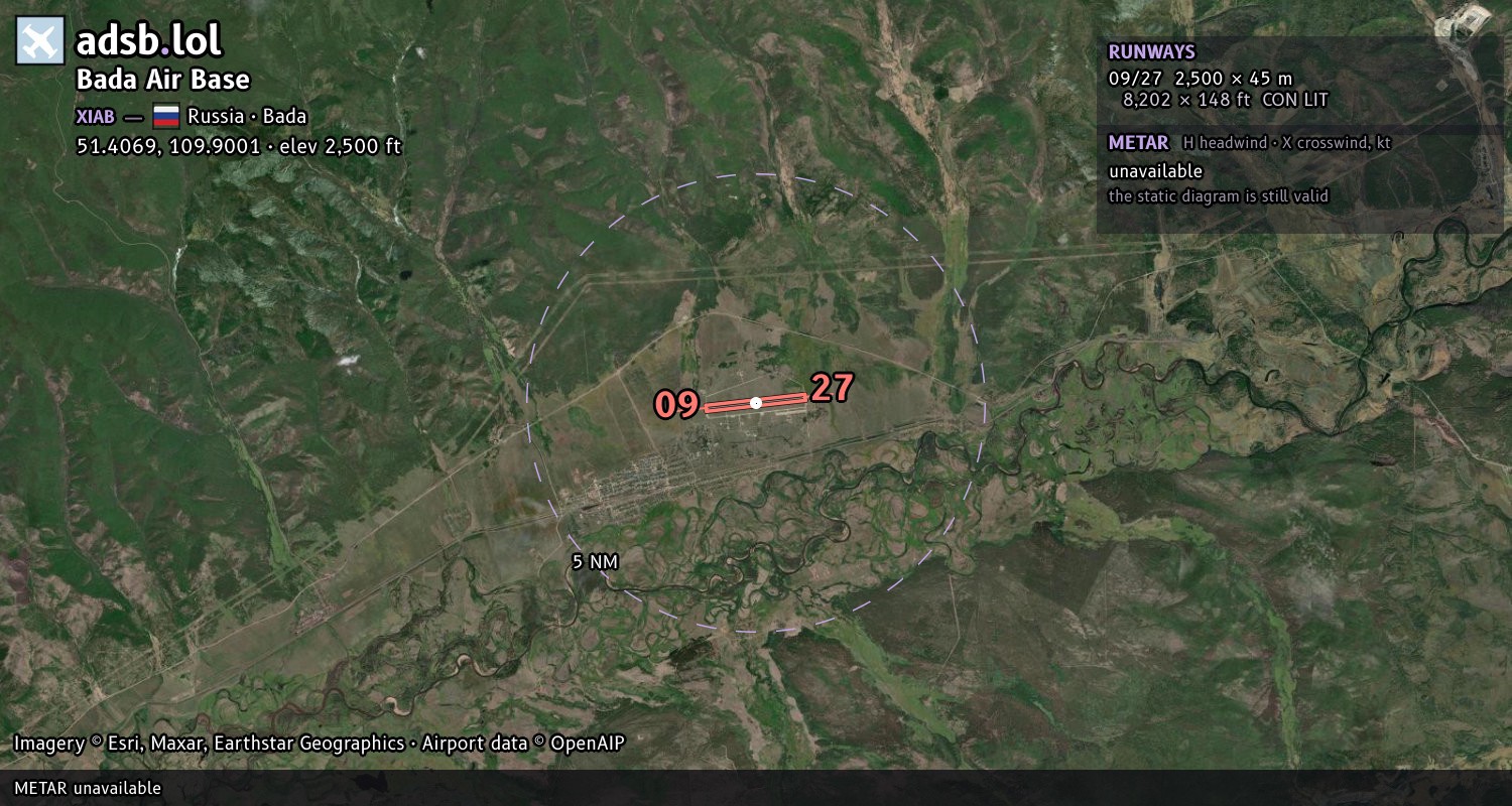 Satellite map with the runway layout of Bada Air Base (XIAB)