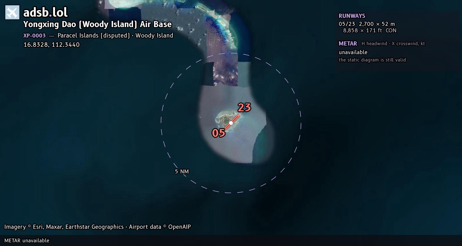 Satellite map with the runway layout of Yongxing Dao (Woody Island) Air Base (XP-0003)