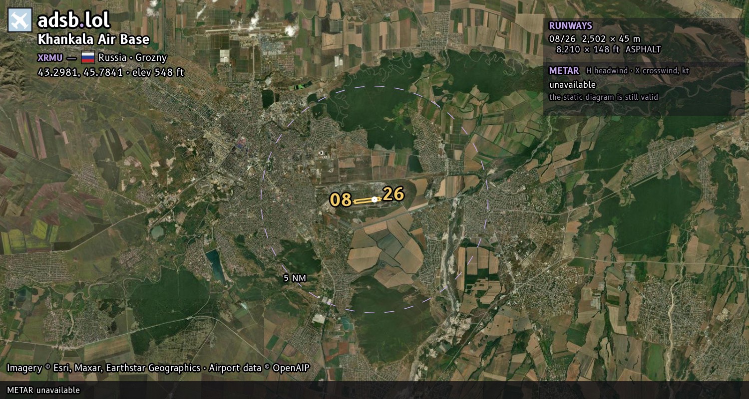 Satellite map with the runway layout of Khankala Air Base (XRMU)