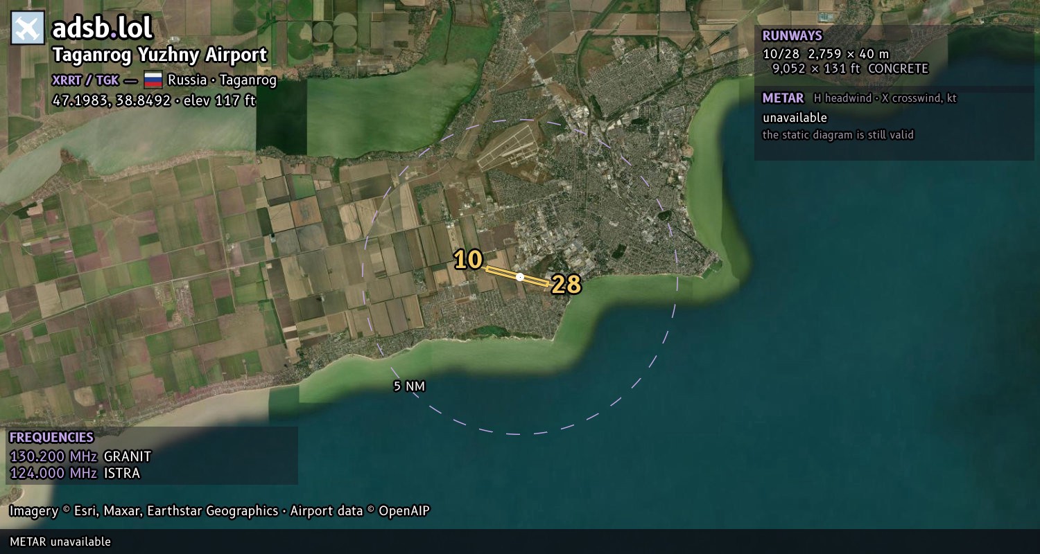 Satellite map with the runway layout of Taganrog Yuzhny Airport (XRRT)