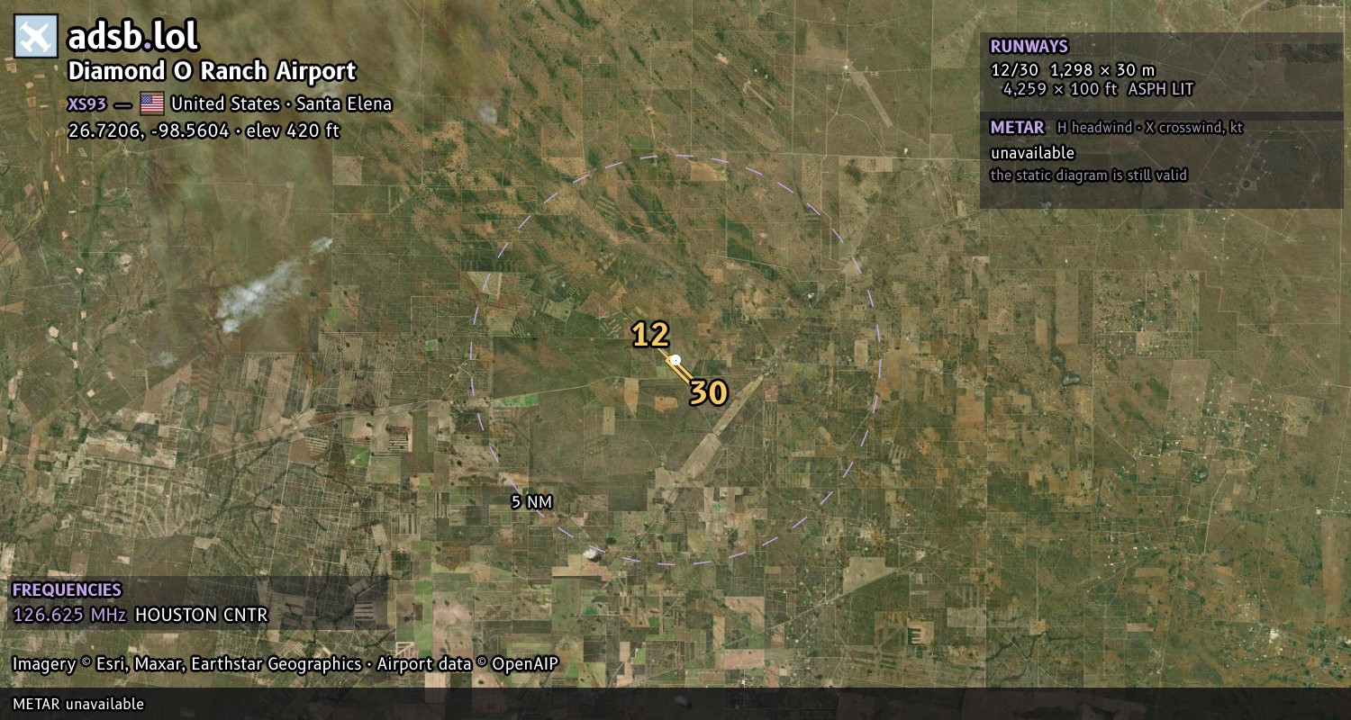 Satellite map with the runway layout of Diamond O Ranch Airport (XS93)