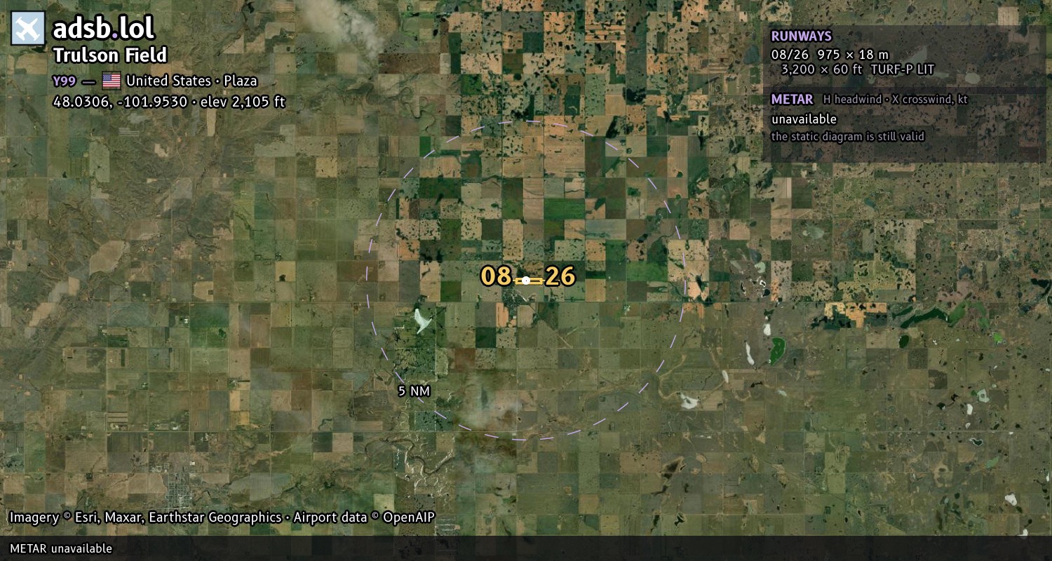 Satellite map with the runway layout of Trulson Field (Y99)