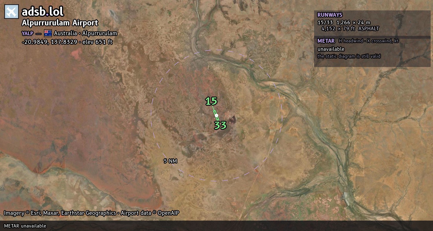 Satellite map with the runway layout of Alpurrurulam Airport (YALP)