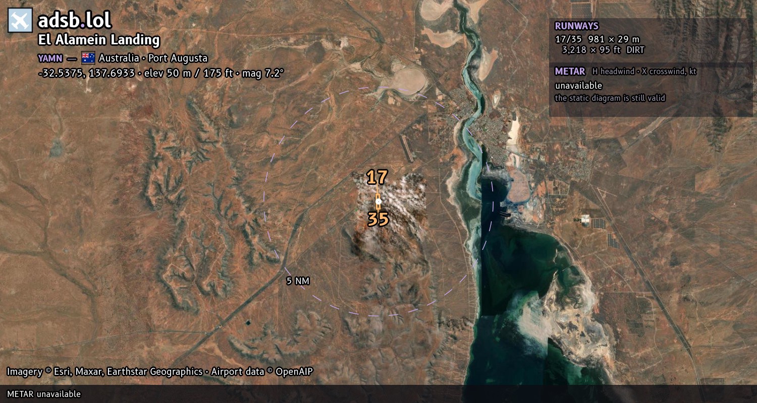 Satellite map with the runway layout of El Alamein Landing (YAMN)