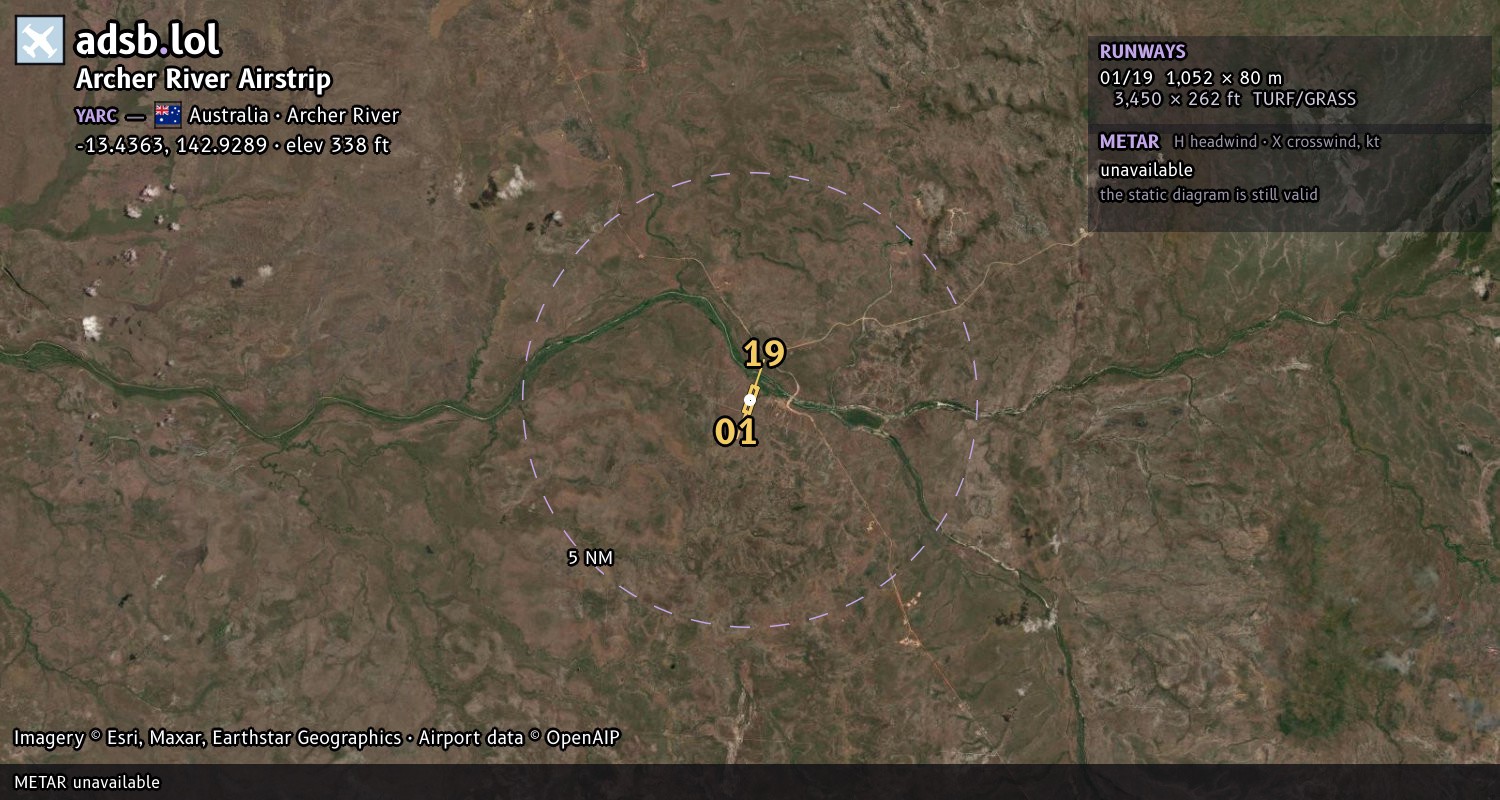 Satellite map with the runway layout of Archer River Airstrip (YARC)