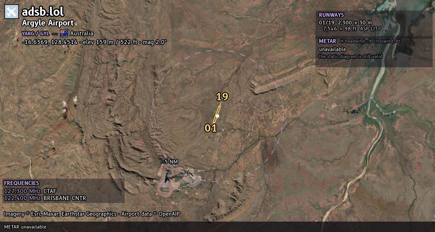Satellite map with the runway layout of Argyle Airport (YARG)