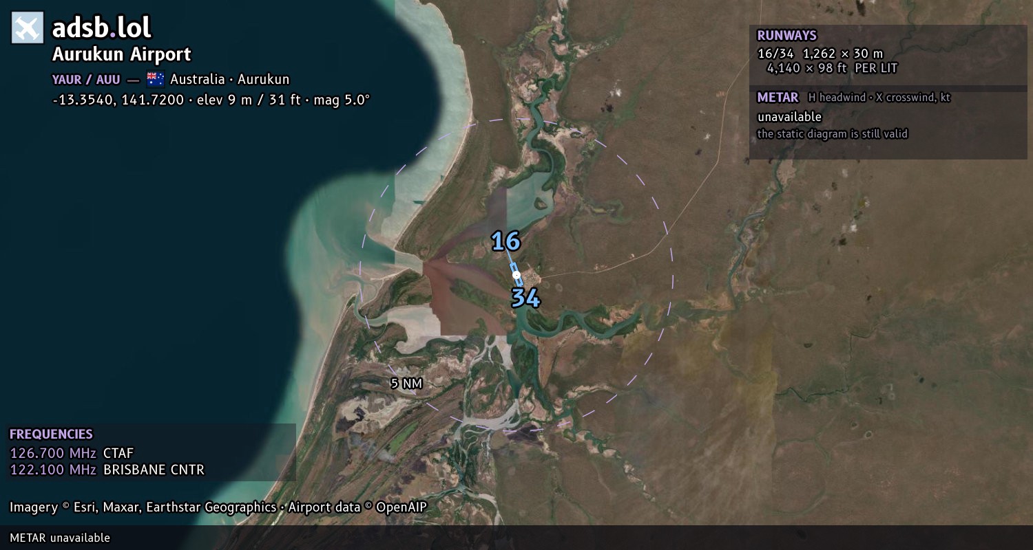 Satellite map with the runway layout of Aurukun Airport (YAUR)