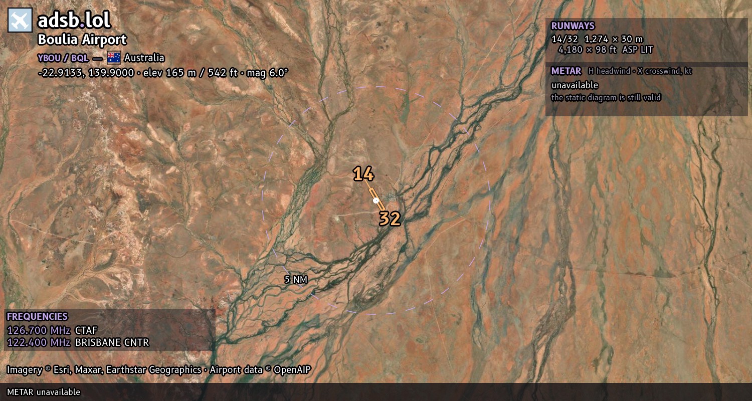 Satellite map with the runway layout of Boulia Airport (YBOU)