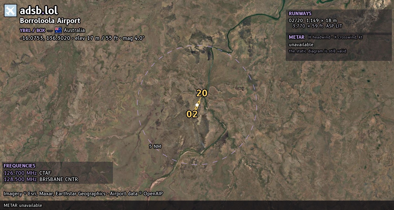 Satellite map with the runway layout of Borroloola Airport (YBRL)