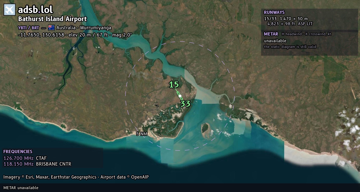 Satellite map with the runway layout of Bathurst Island Airport (YBTI)