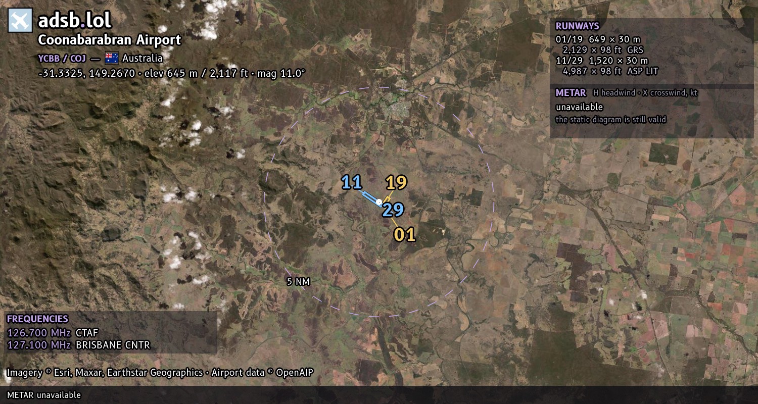 Satellite map with the runway layout of Coonabarabran Airport (YCBB)