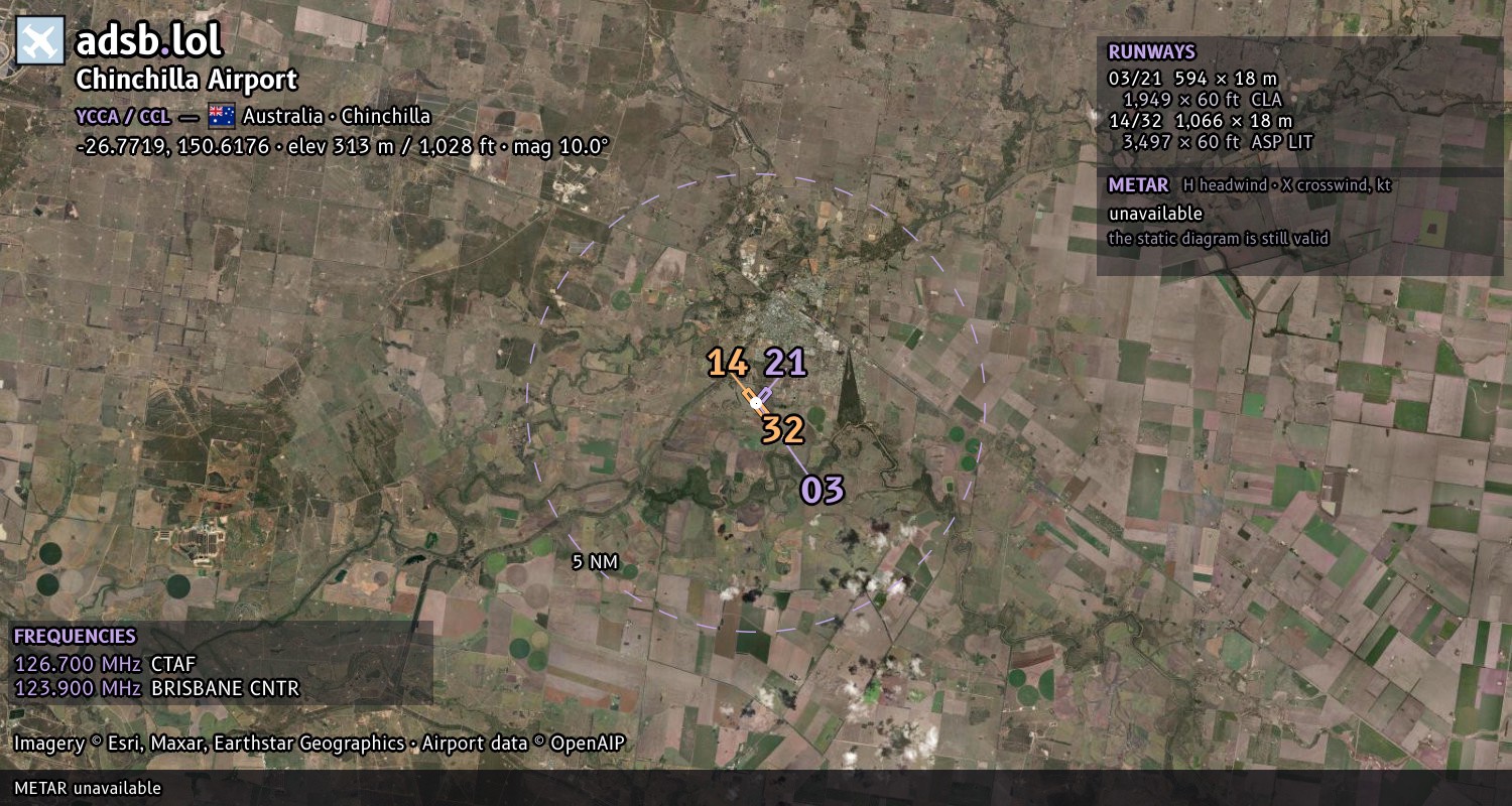 Satellite map with the runway layout of Chinchilla Airport (YCCA)
