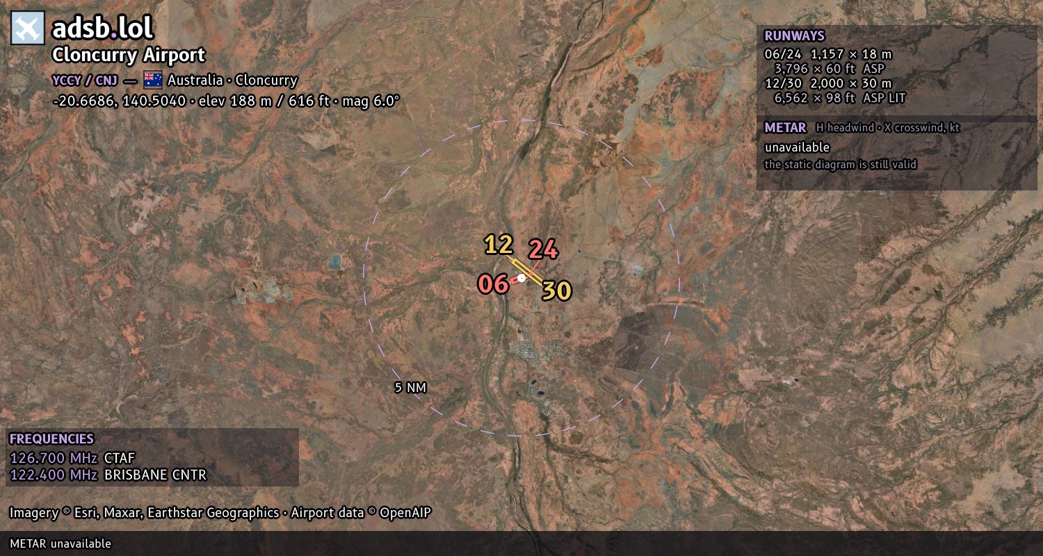Satellite map with the runway layout of Cloncurry Airport (YCCY)