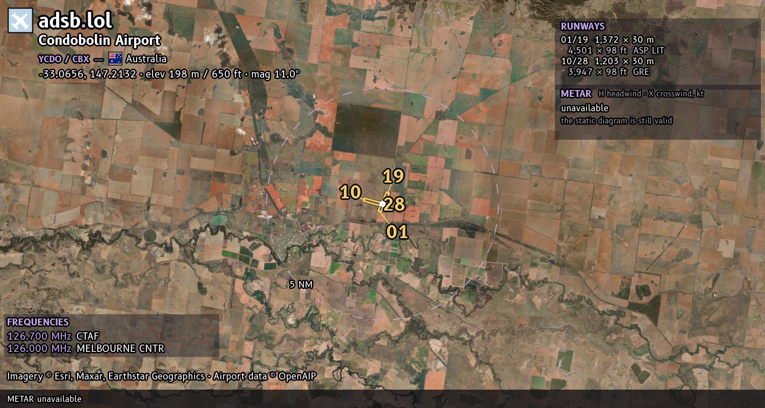Satellite map with the runway layout of Condobolin Airport (YCDO)