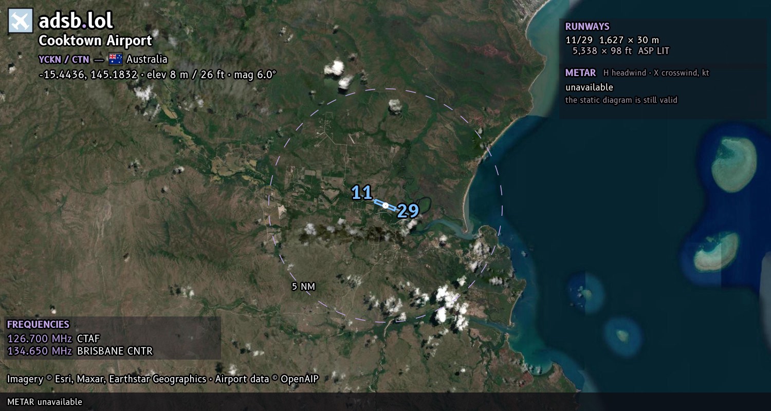 Satellite map with the runway layout of Cooktown Airport (YCKN)