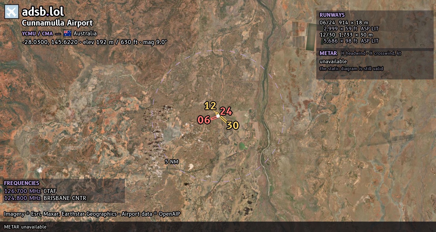 Satellite map with the runway layout of Cunnamulla Airport (YCMU)