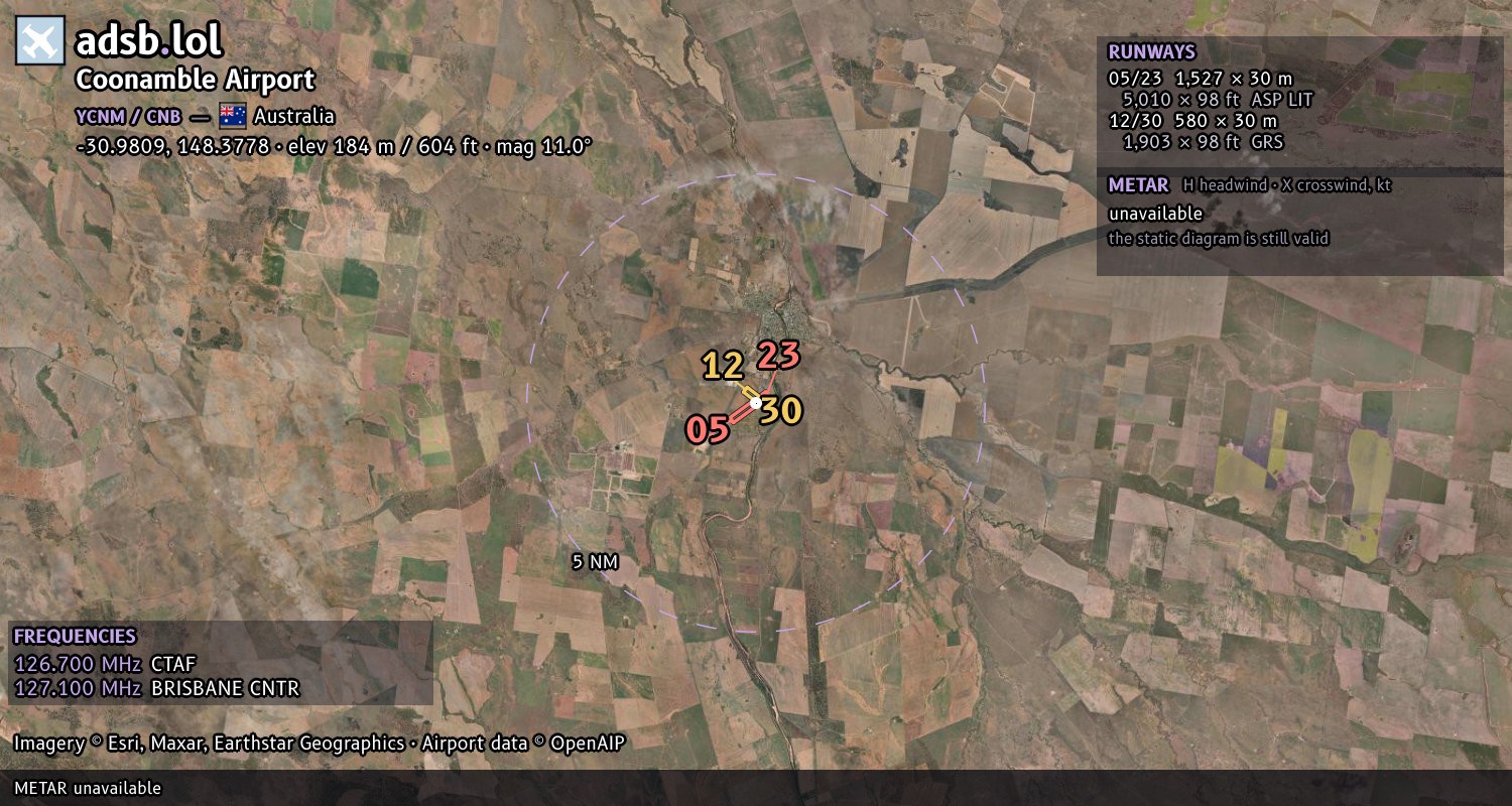 Satellite map with the runway layout of Coonamble Airport (YCNM)