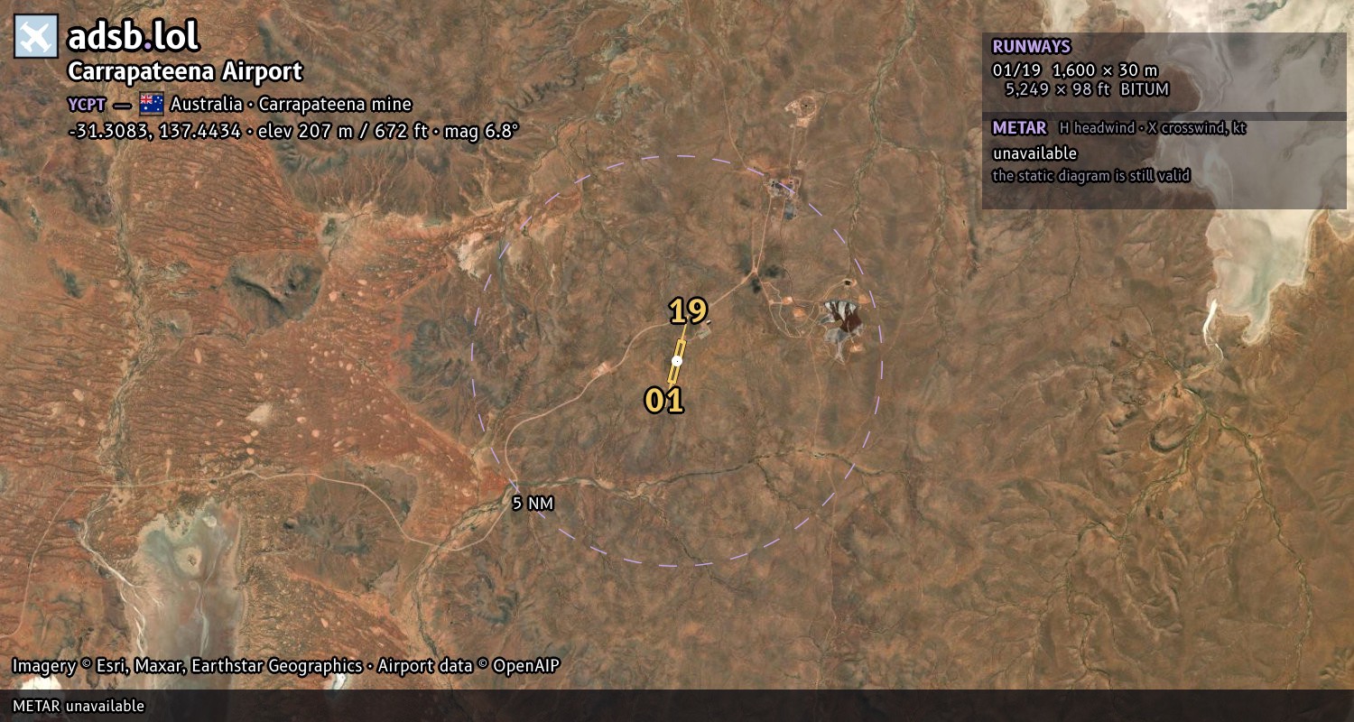 Satellite map with the runway layout of Carrapateena Airport (YCPT)