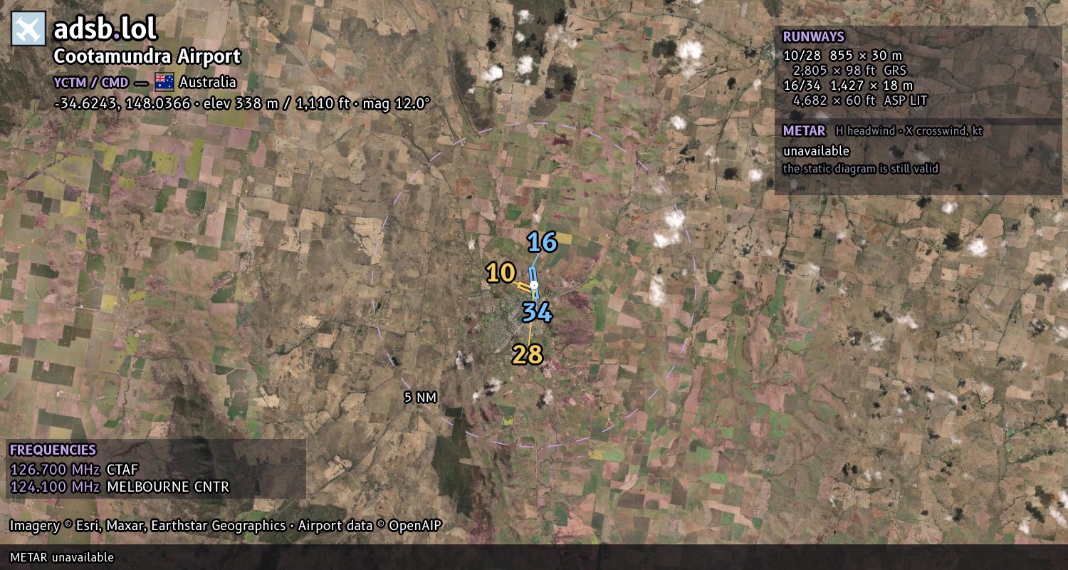 Satellite map with the runway layout of Cootamundra Airport (YCTM)