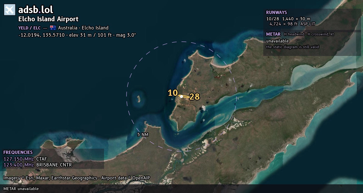 Satellite map with the runway layout of Elcho Island Airport (YELD)