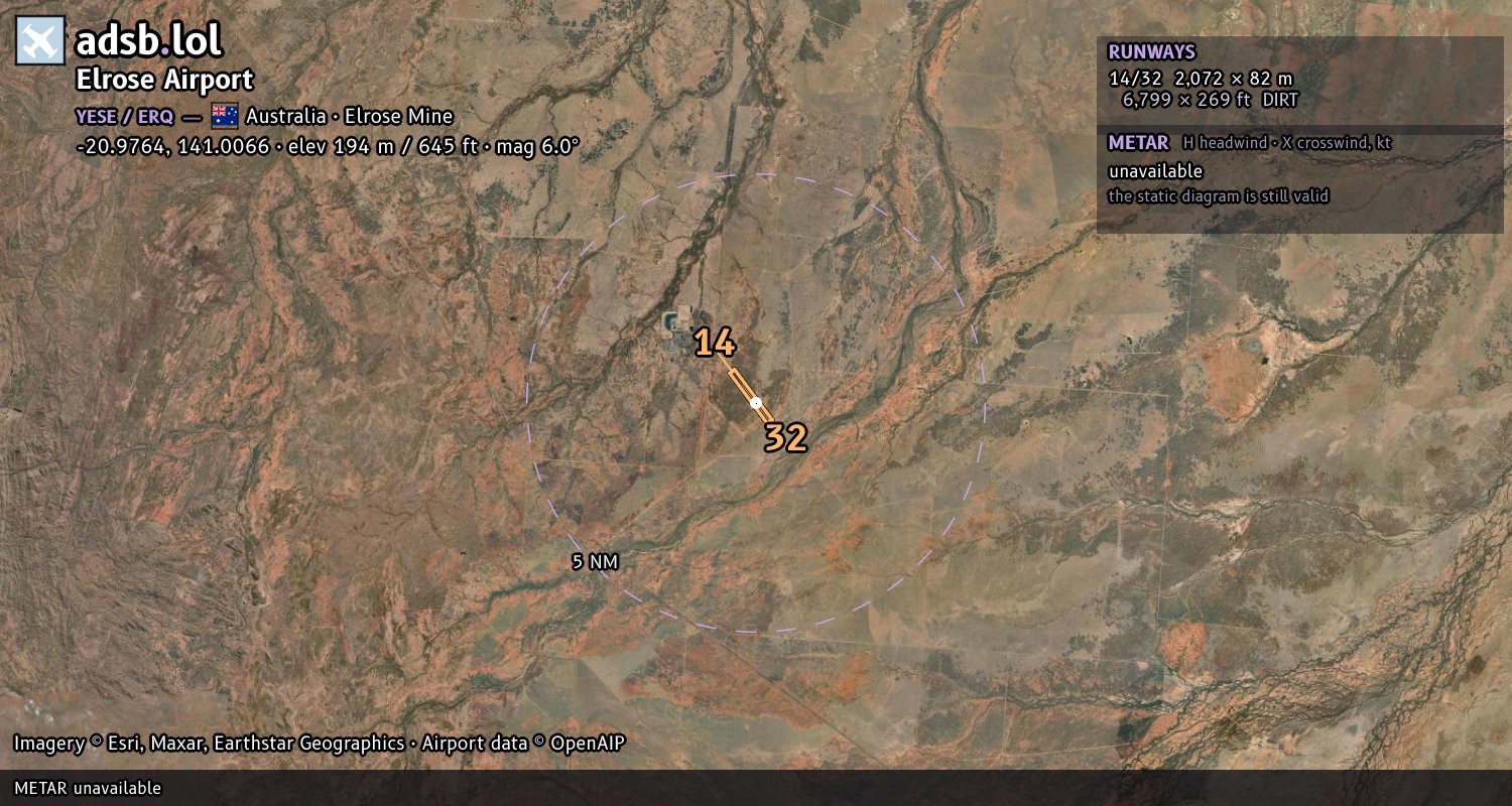 Satellite map with the runway layout of Elrose Airport (YESE)