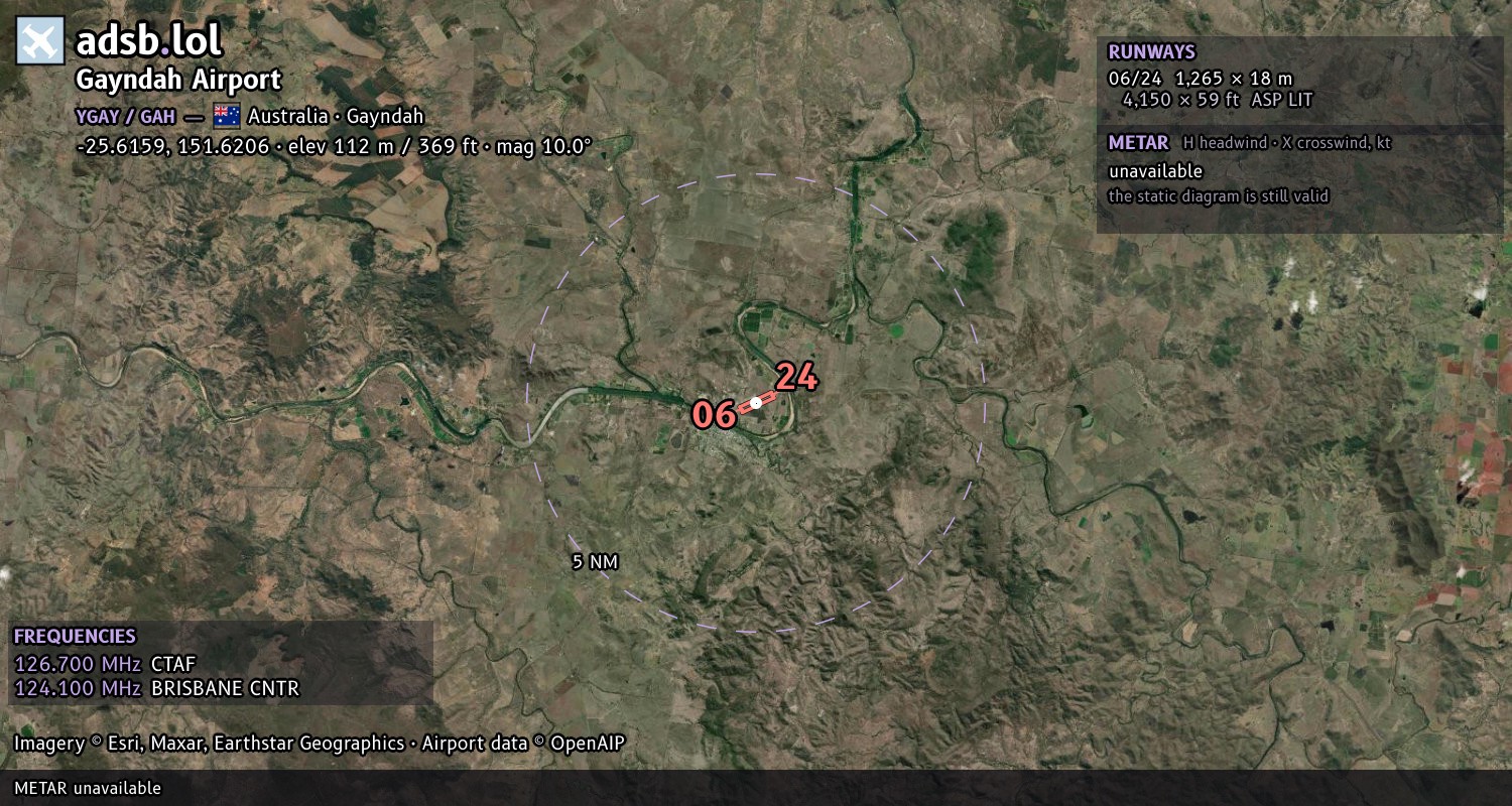 Satellite map with the runway layout of Gayndah Airport (YGAY)
