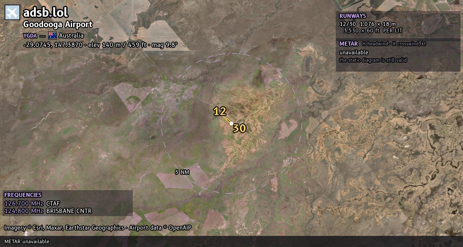Satellite map with the runway layout of Goodooga Airport (YGDA)