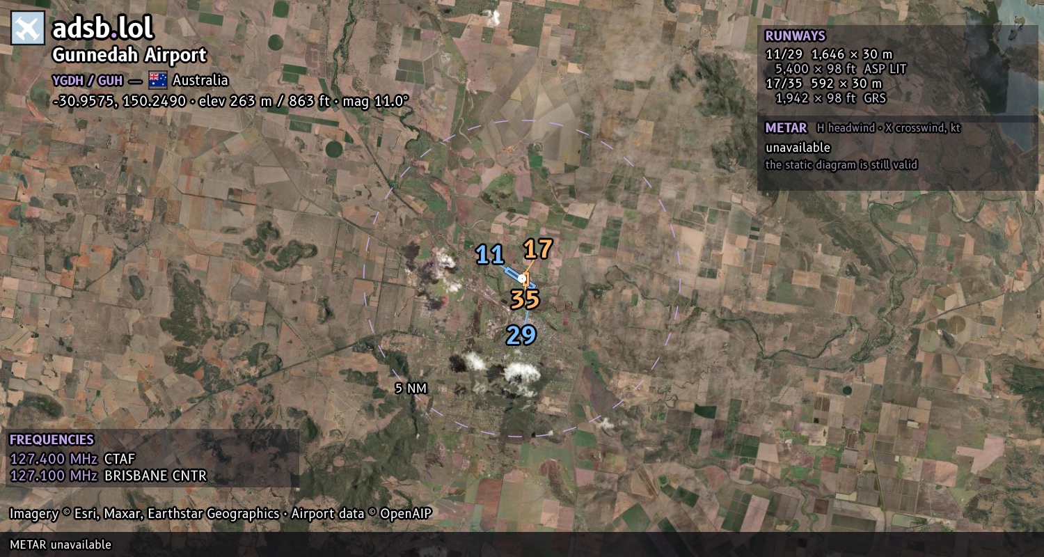 Satellite map with the runway layout of Gunnedah Airport (YGDH)