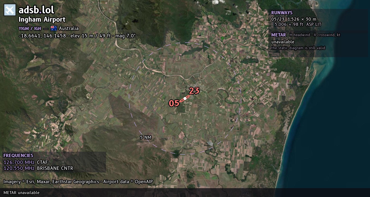 Satellite map with the runway layout of Ingham Airport (YIGM)