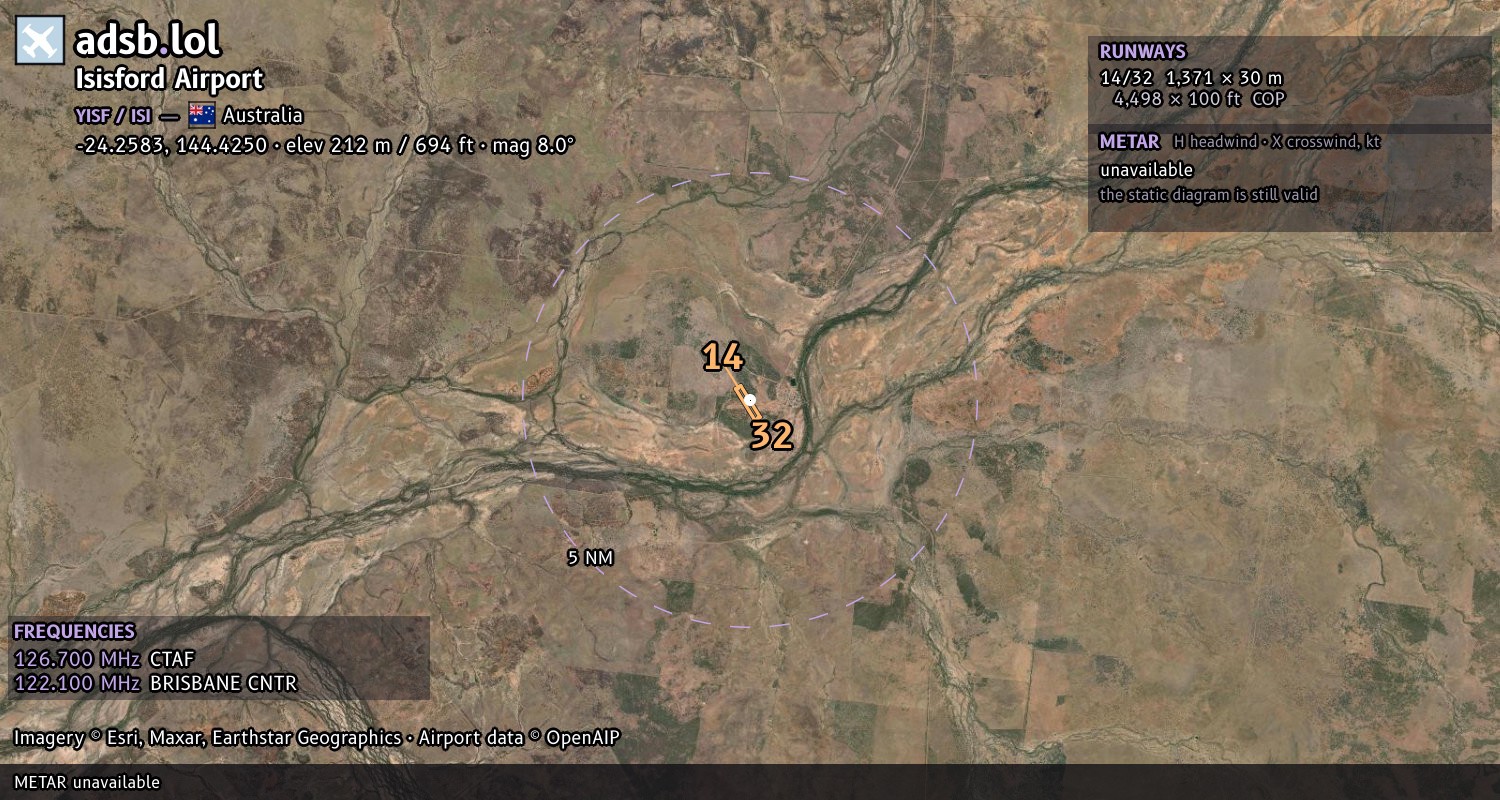 Satellite map with the runway layout of Isisford Airport (YISF)